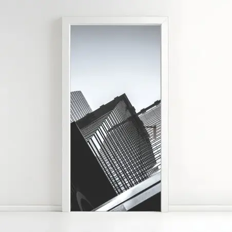 Adesivo per porta prospettive urbane in bianco e nero • Wallissimo®