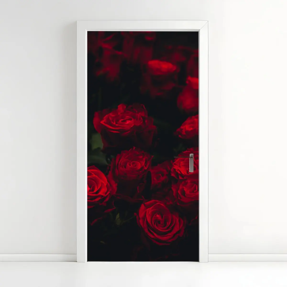 Adesivo per porta composizione di rose rosse su sfondo scuro • Wallissimo®