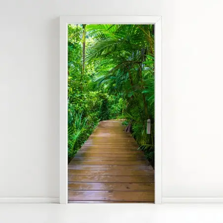 Adesivo per porta sentiero di legno nella foresta di mangrovie • Wallissimo®