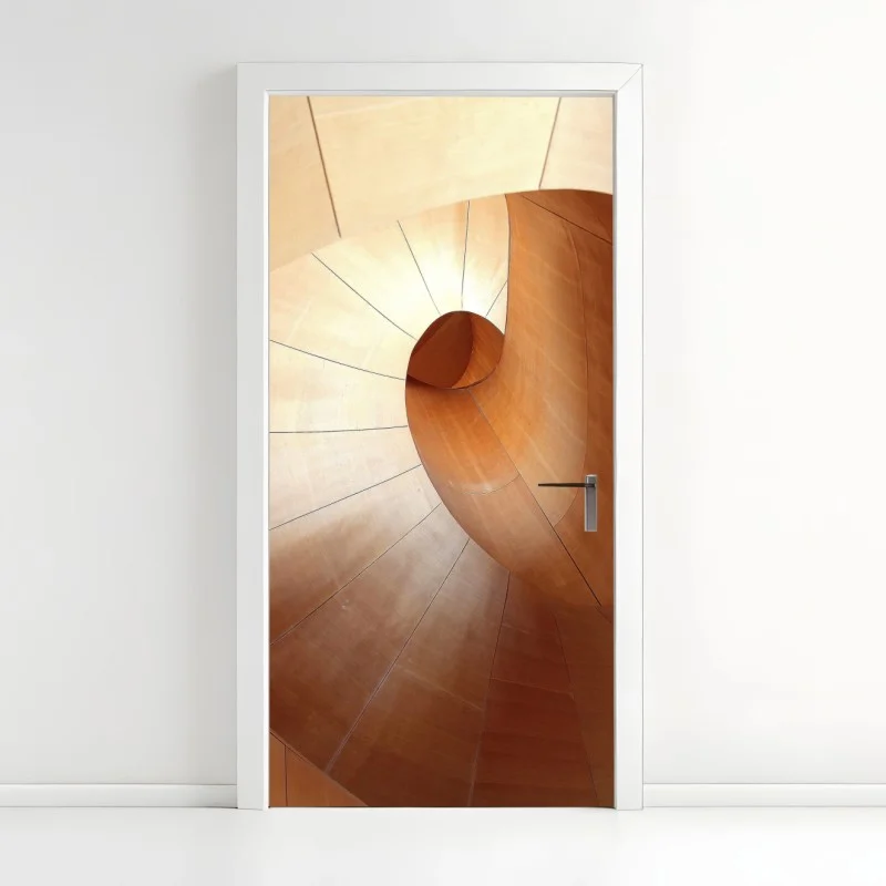 Adesivo per porta spirale in legno astratta
