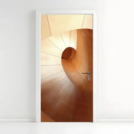 Adesivo per porta spirale in legno astratta • Wallissimo®