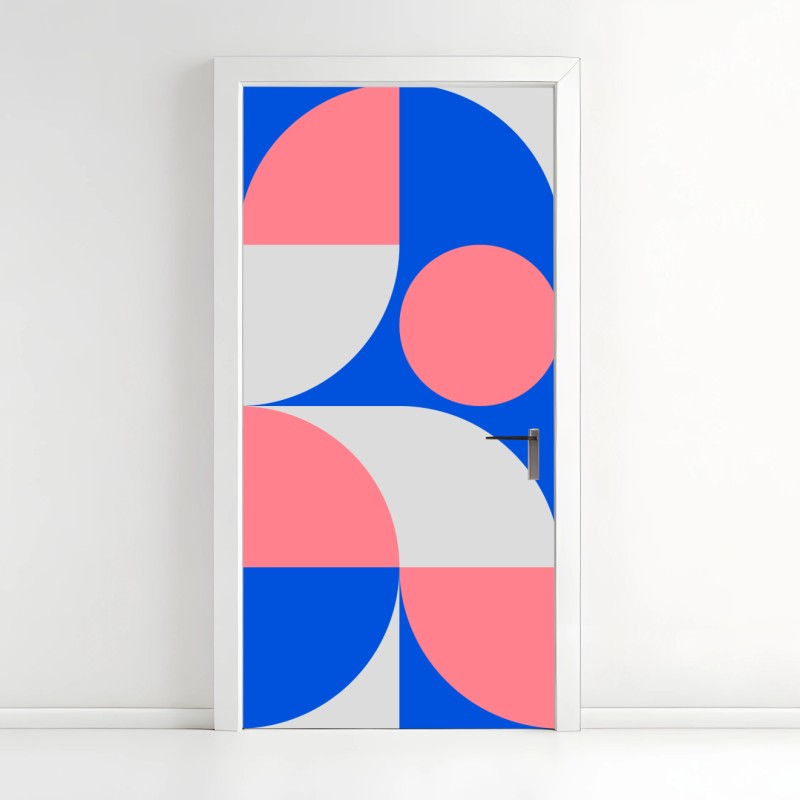 Adesivo per porta motivo geometrico minimalista in rosa e blu