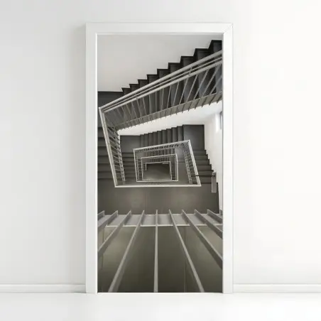 Adesivo per porta scala geometrica minimalista vista dall'alto • Wallissimo®