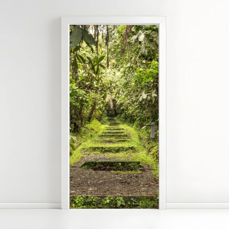 Adesivo per porta sentiero nascosto nella foresta pluviale • Wallissimo®