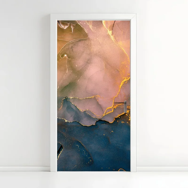 Adesivo per porta marmo fluido: onde d'oro sull'oceano