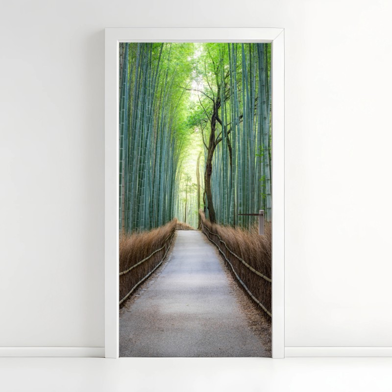 Adesivo per porta viale nella foresta di bambù