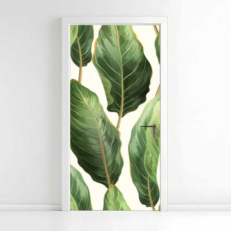 Adesivo per porta motivo botanico di foglie tropicali