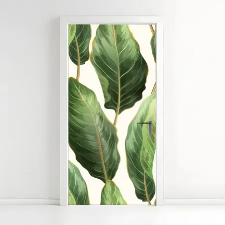 Adesivo per porta motivo botanico di foglie tropicali • Wallissimo®