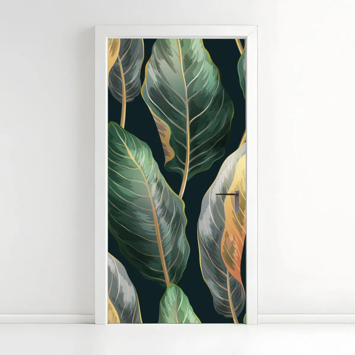 Adesivo per porta motivo tropicale vintage con foglie esotiche • Wallissimo®