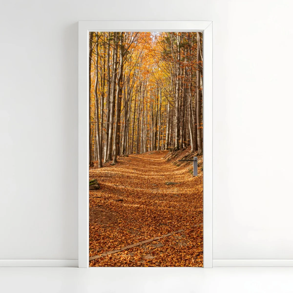 Adesivo per porta sentiero d'autunno nel bosco dorato • Wallissimo® Adesivo per porta sentiero d'autunno nel bosco dorato • Wallissimo®