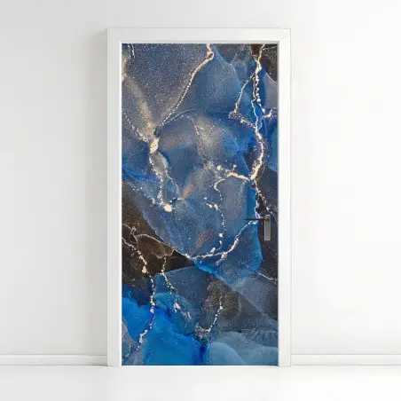 Adesivo per porta marmo liquido blu e oro • Wallissimo®