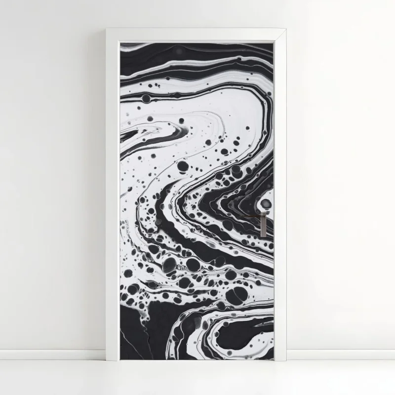 Adesivo per porta arte astratta marmorizzata in bianco e nero