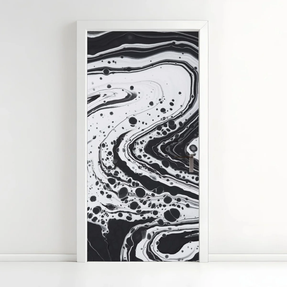 Adesivo per porta arte astratta marmorizzata in bianco e nero • Wallissimo® Adesivo per porta arte astratta marmorizzata in bianco e nero • Wallissimo®