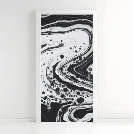 Adesivo per porta arte astratta marmorizzata in bianco e nero • Wallissimo®