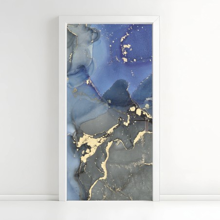 Adesivo per porta paesaggio liquido blu e oro • Wallissimo®