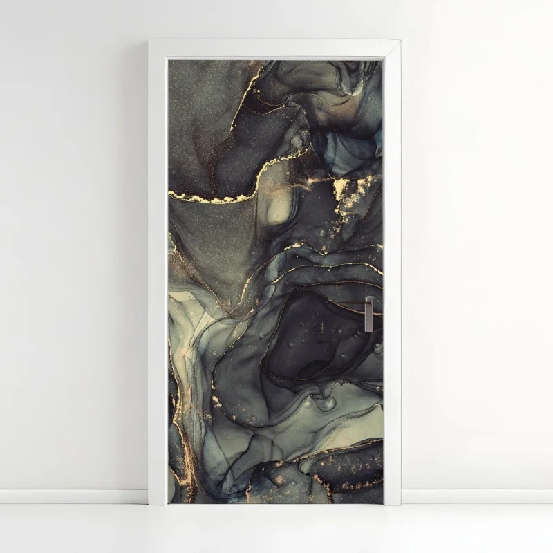 Adesivo per porta marmo fluido con venature dorate