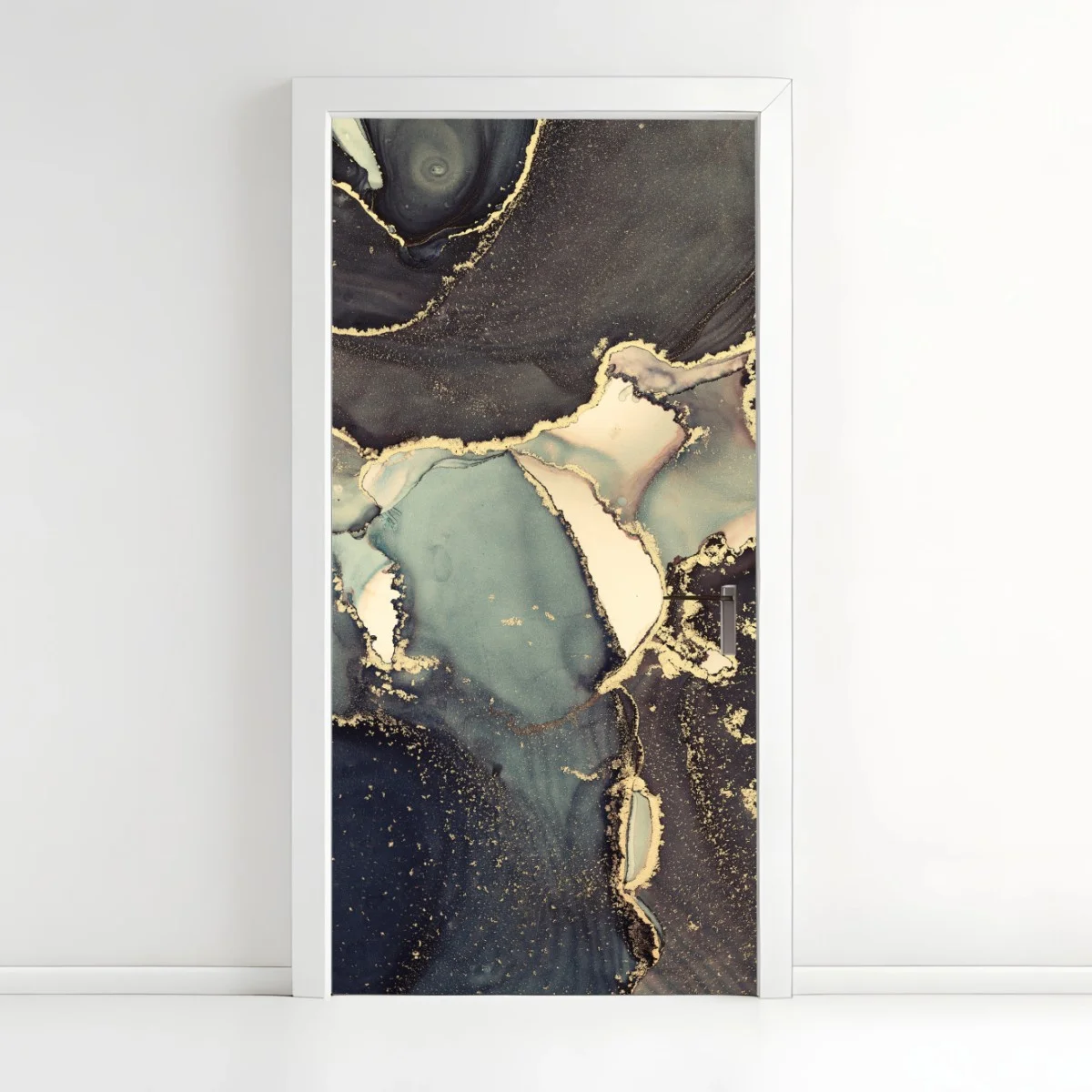 Adesivo per porta marea dorata: astratto fluido in inchiostro alcolico • Wallissimo® Adesivo per porta marea dorata: astratto fluido in inchiostro alcolico • Wallissimo®