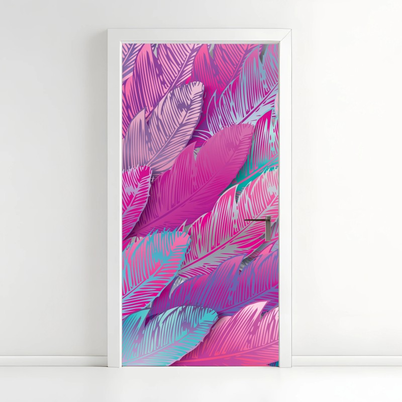 Adesivo per porta mosaico di piume iridescenti