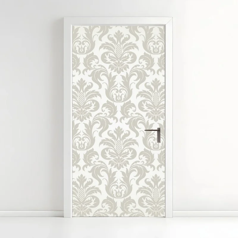 Adesivo per porta elegante motivo damascato beige e crema