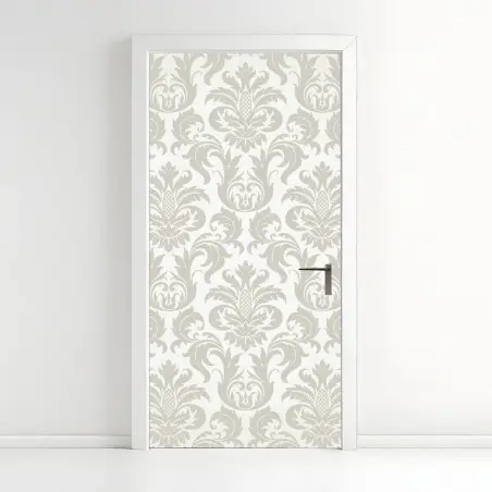 Adesivo per porta elegante motivo damascato beige e crema • Wallissimo®