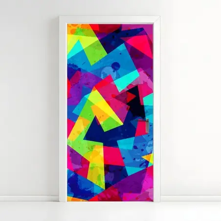 Adesivo per porta esplosione geometrica di colori • Wallissimo®