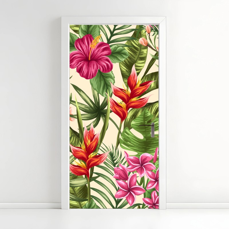 Adesivo per porta motivo tropicale fiorito