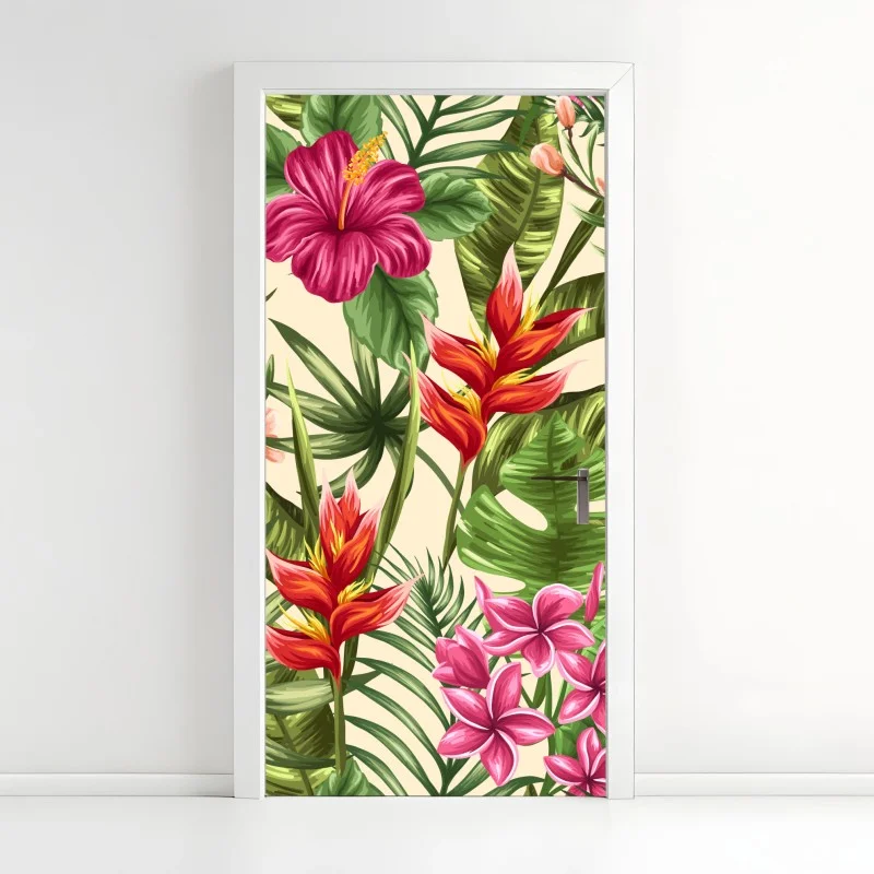 Adesivo per porta motivo tropicale fiorito