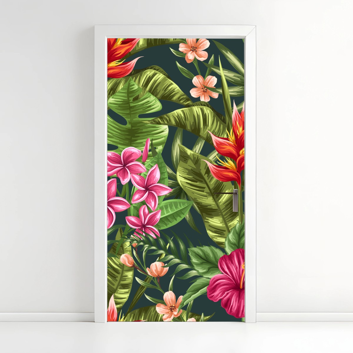 Adesivo per porta motivo tropicale floreale acquerellato • Wallissimo®