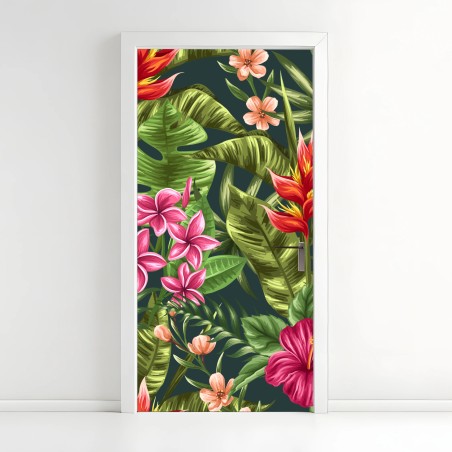 Adesivo per porta motivo tropicale floreale acquerellato • Wallissimo®