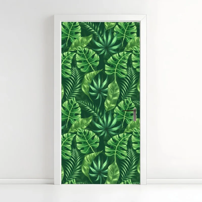 Adesivo per porta pattern botanico tropicale verde