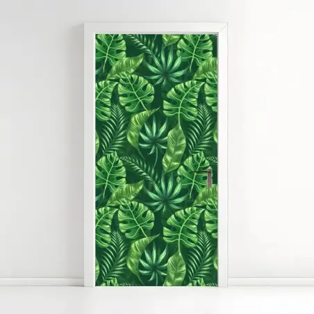 Adesivo per porta pattern botanico tropicale verde • Wallissimo®