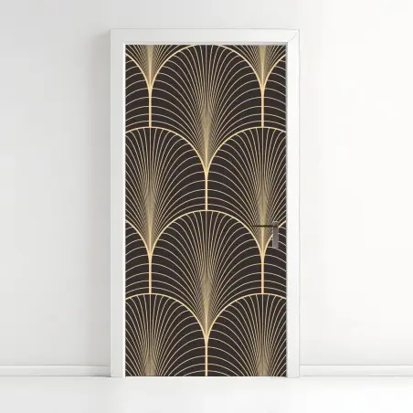 Adesivo per porta motivo art déco dorato su sfondo nero • Wallissimo®