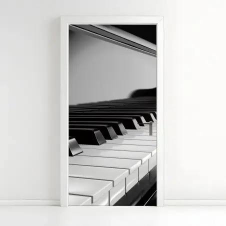 Adesivo per porta eleganza in bianco e nero: tastiera di pianoforte • Wallissimo®