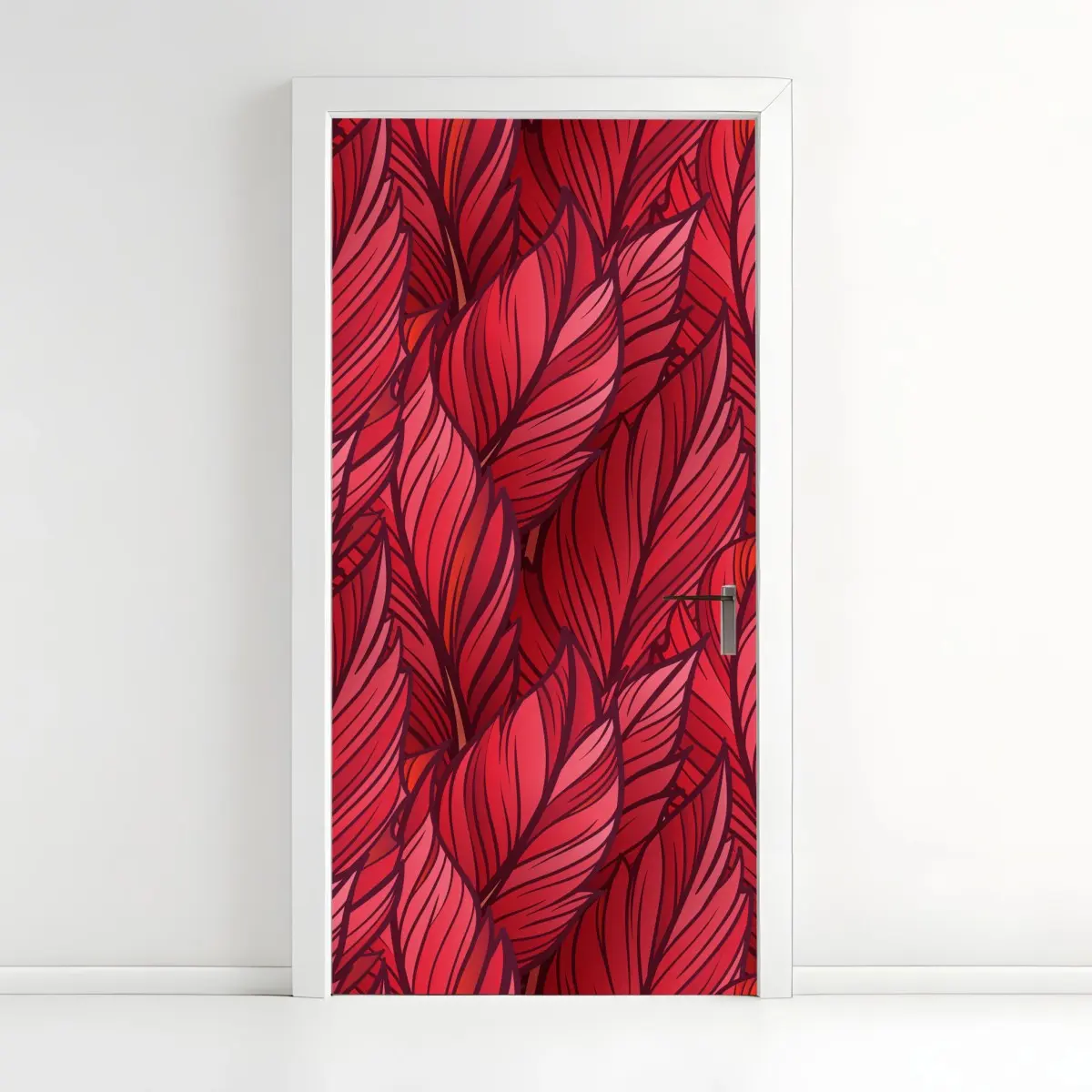 Adesivo per porta motivo di foglie rosse stilizzate • Wallissimo®