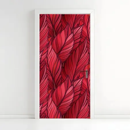 Adesivo per porta motivo di foglie rosse stilizzate • Wallissimo®