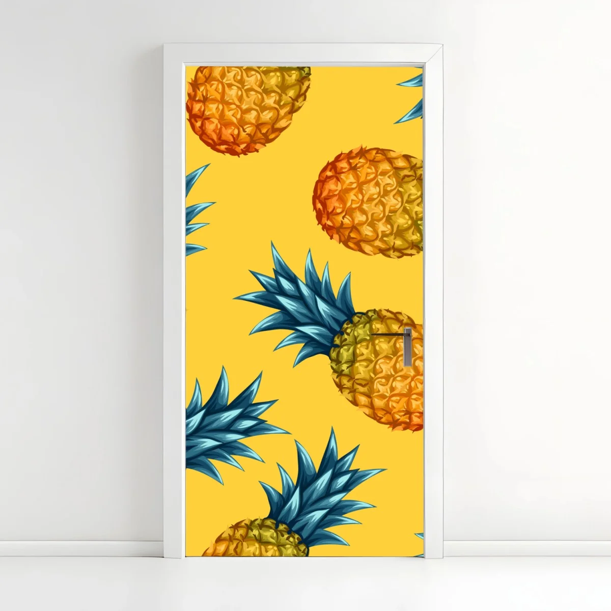 Adesivo per porta ananas tropicale su sfondo giallo • Wallissimo® Adesivo per porta ananas tropicale su sfondo giallo • Wallissimo®
