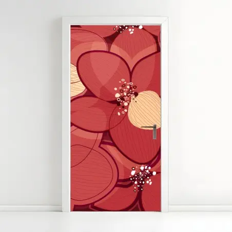 Adesivo per porta motivo floreale rosso elegante • Wallissimo®