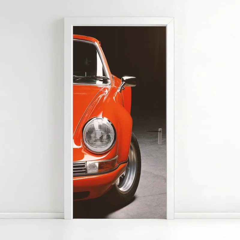 Adesivo per porta emozione vintage: sportiva rossa anni '70