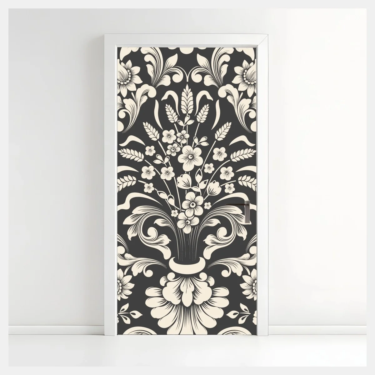 Adesivo per porta motivo damascato floreale elegante su sfondo scuro • Wallissimo® Adesivo per porta motivo damascato floreale elegante su sfondo scuro • Wallissimo®