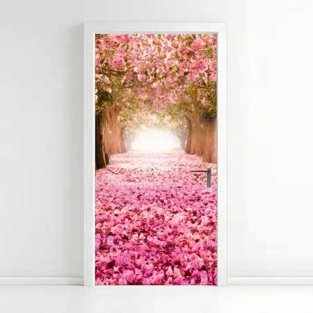 Adesivo per porta viale incantato di fiori di ciliegio • Wallissimo®