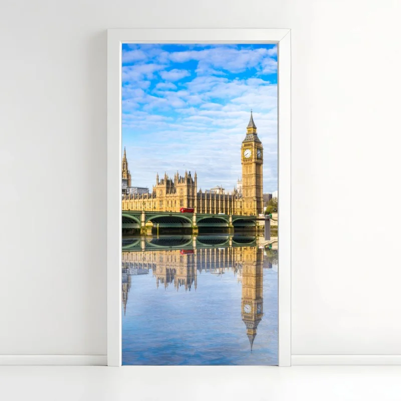 Adesivo per porta panorama sul Tamigi con Big Ben e palazzo di Westminster