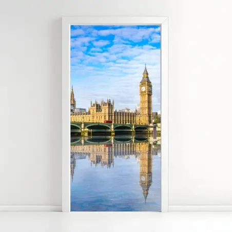 Adesivo per porta panorama sul Tamigi con Big Ben e palazzo di Westminster • Wallissimo®