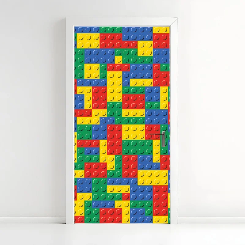 Adesivo per porta motivo di mattoncini colorati per pareti