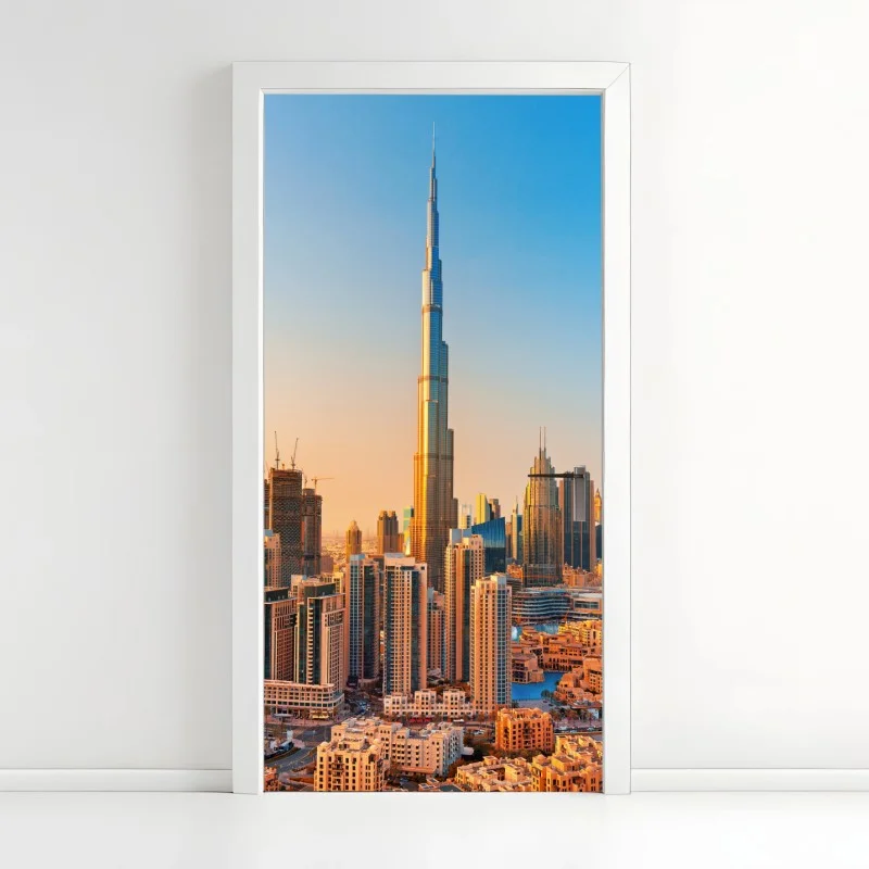 Adesivo per porta skyline dorato di Dubai