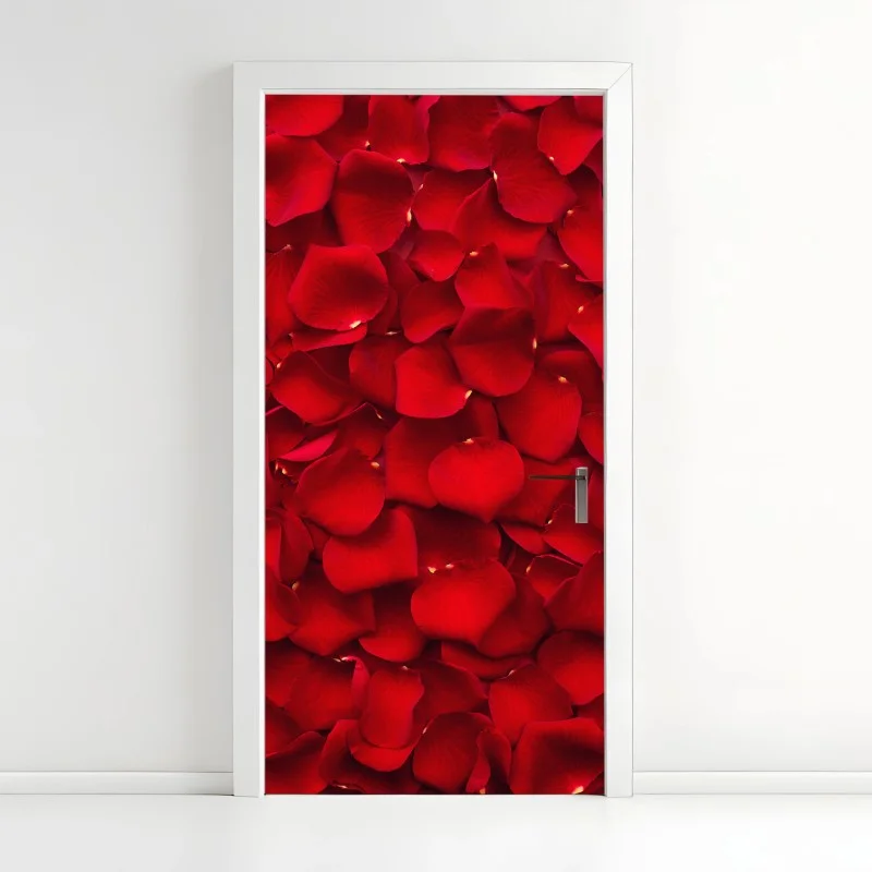 Adesivo per porta mosaico di petali di rosa rossa