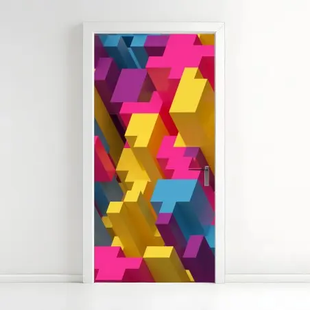 Adesivo per porta mosaico voxel colorato e geometrico • Wallissimo®