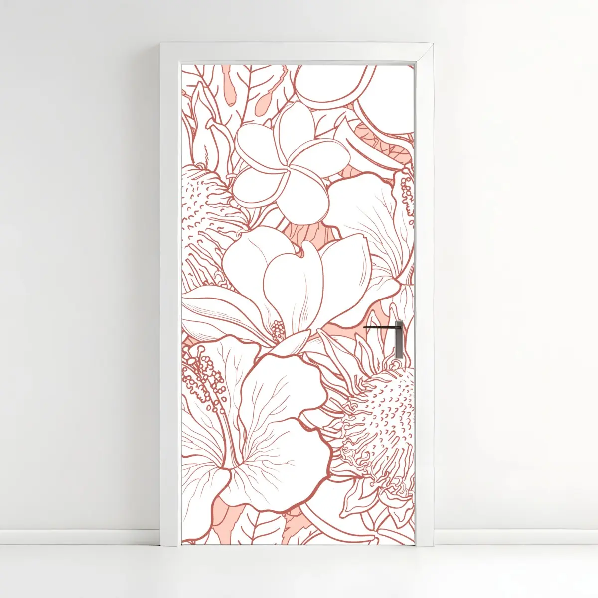 Adesivo per porta motivo floreale botanico in tonalità corallo • Wallissimo®