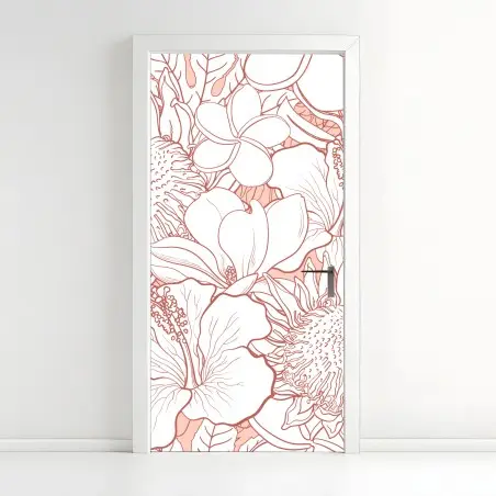 Adesivo per porta motivo floreale botanico in tonalità corallo • Wallissimo®