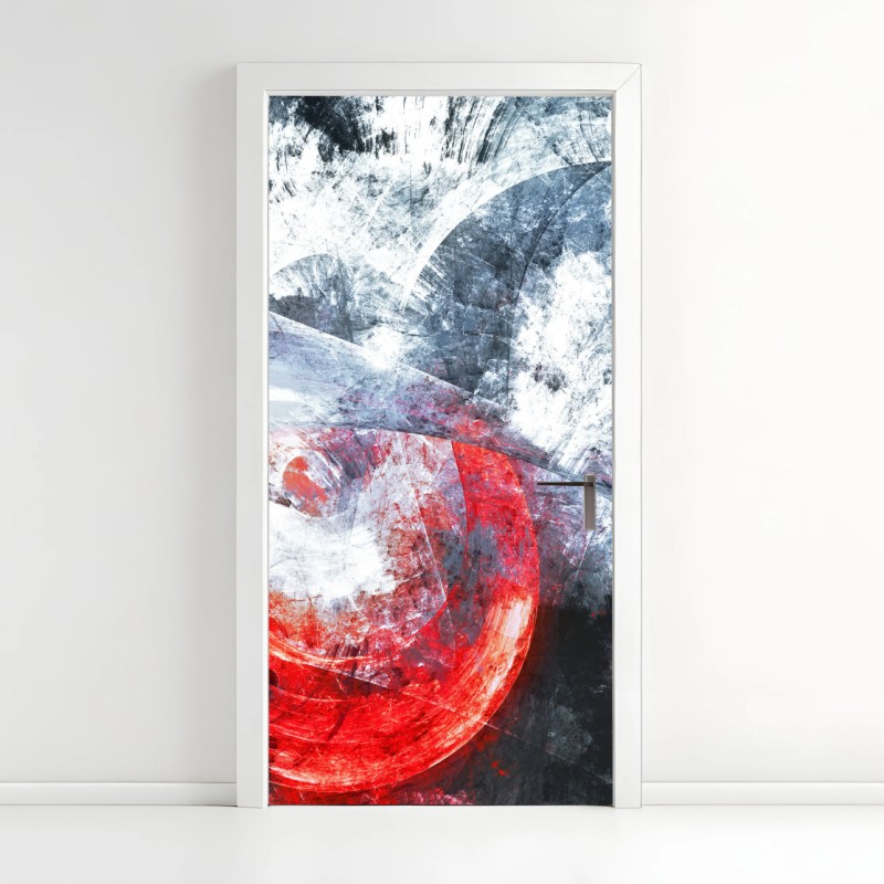 Adesivo per porta vortice frattale rosso e bianco