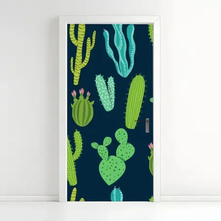 Adesivo per porta pattern di cactus e succulente in tonalità verdi • Wallissimo®